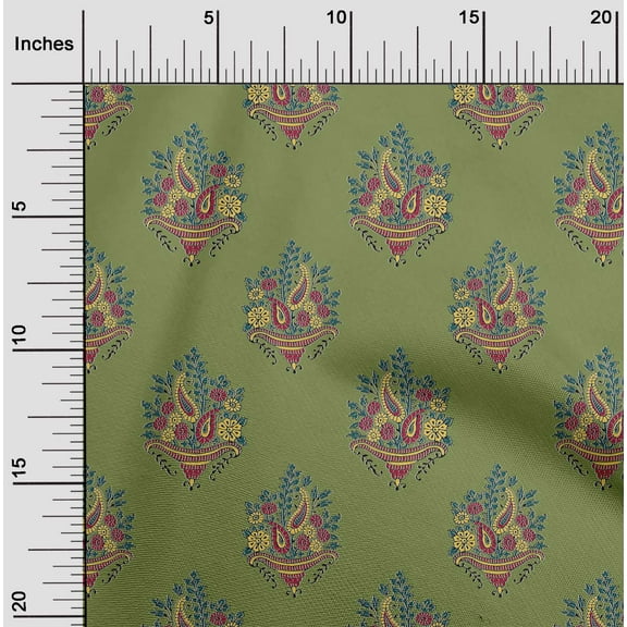 oneOone Organic Cotton Poplin Twill Fabric Leaves|Floral & Paisley Block Decor Fabric Printed BTY 42 Inch Wide