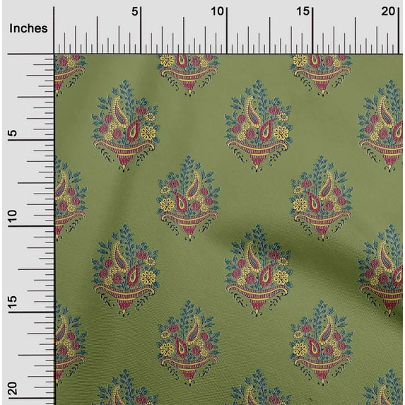 oneOone Viscose Chiffon Fabric Leaves|Floral & Paisley Block Print Fabric By Yard 42 Inch Wide