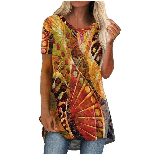 CHUANK Femmes Grande Taille Liquidation T-Shirt Blouse d'Été pour Femmes à Imprimé Manches Courtes Col Rond Ample Hauts