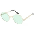 thumbnail image 2 of Oversize Round Sunglasses Engraved Metal Arm Cutout Color Tinted Lens 53mm (Gold / Green), 2 of 4