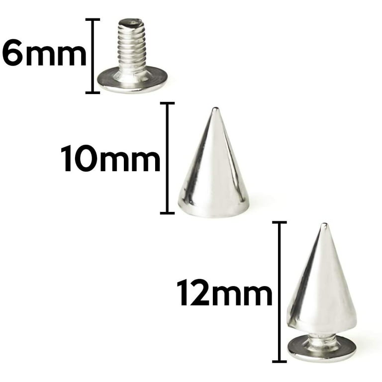 NEW, Screw on Spikes, 10mm SILVER Spiked Studs, Cone Spikes