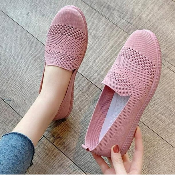 ¡Novedad de 2022! Zapatos planos a la moda para mujer, zapatos de trabajo, zapatos náuticos transpirables de malla tejida para mujer, zapatos planos informales para mujer37 Gao Jinjia LED