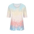 thumbnail image 4 of Tops for Women Gradient Color Fashion Tees Casual Neck Loose Cute T Shirt Five Quarter Sleeved Ladies Top, 4 of 5