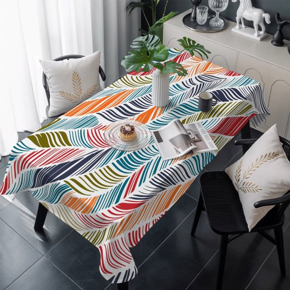 Abstract Beach Table Cloth Waterproof Tablecloths, Summer Colorful Coastal Ocean Sea Wave Tablecloth Dining Table Cover for Kitchen Party Tabletop Outdoor, Rectangle Tablecloth 60x120 Inch