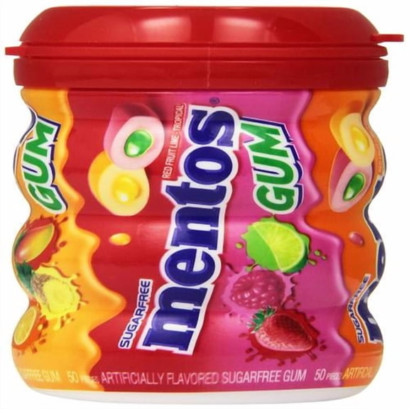 Mentos Sugar-Free Chewing Gum, Red Fruit Lime, Non Melting, 50 Piece Bottle - Pack of 2