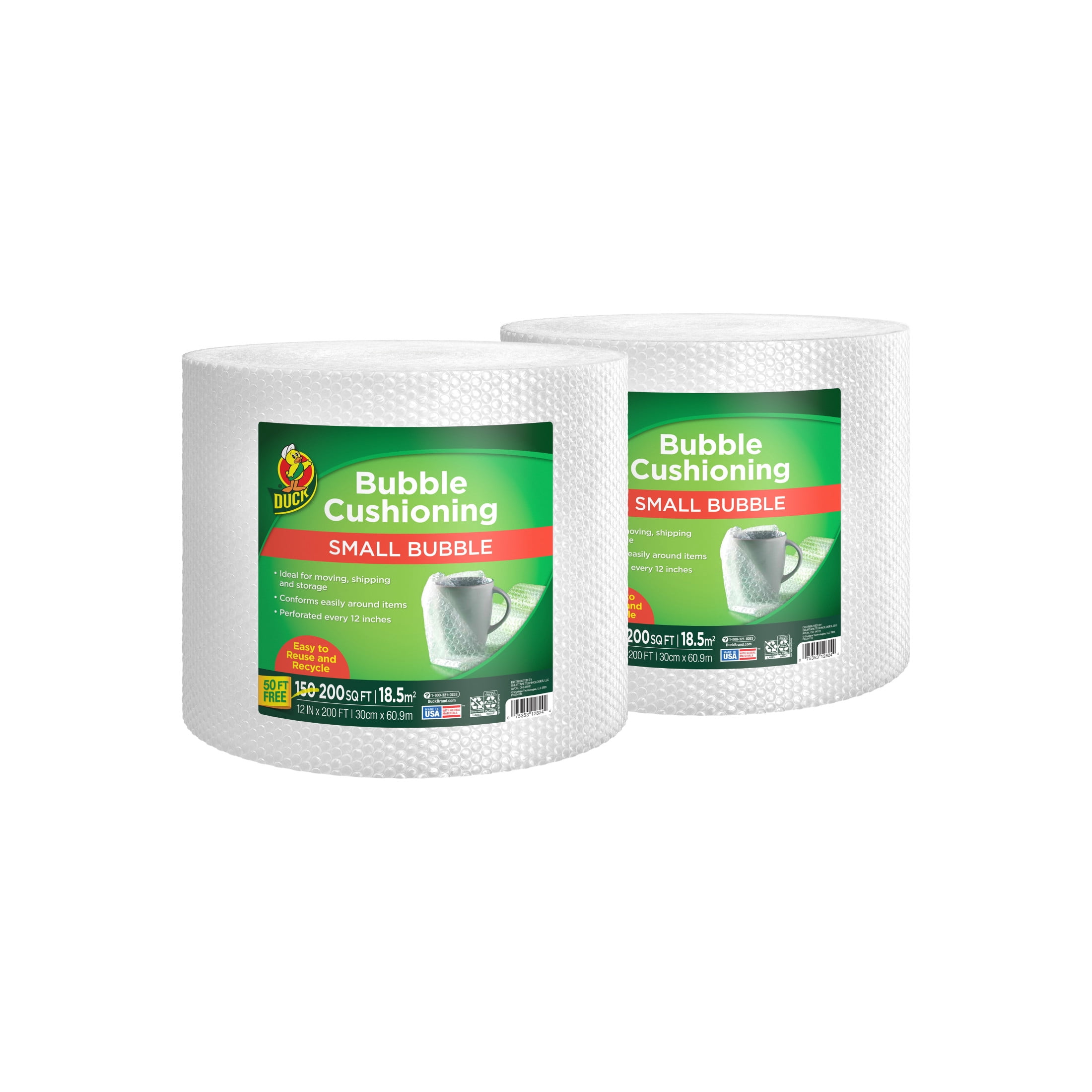 (2 pack) Duck Brand Small 1/8" Bubble Cushioning Wrap, 12" x 400'
