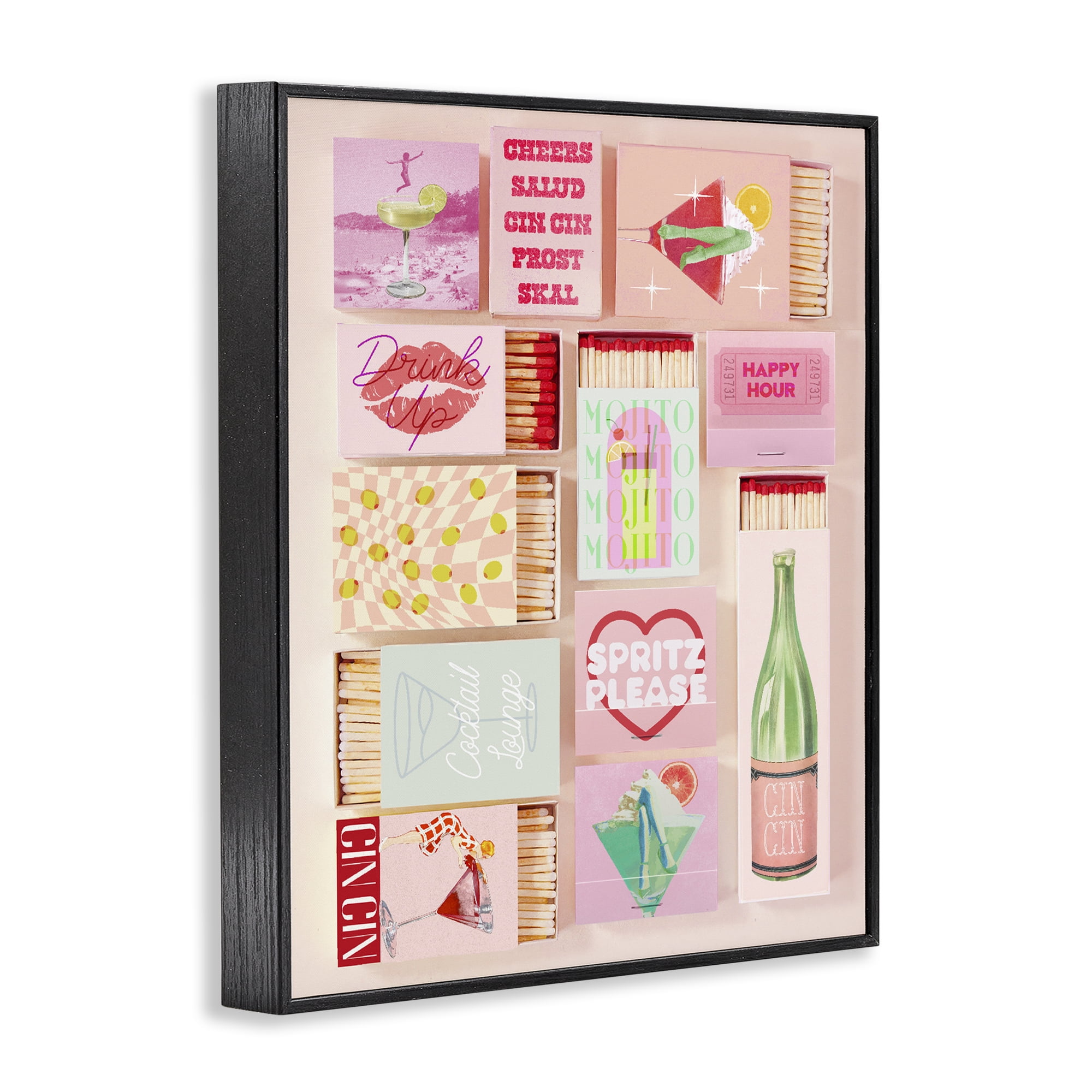 Glam Cocktails Retro Matches Black Framed Giclee Art, design by Lil' Rue