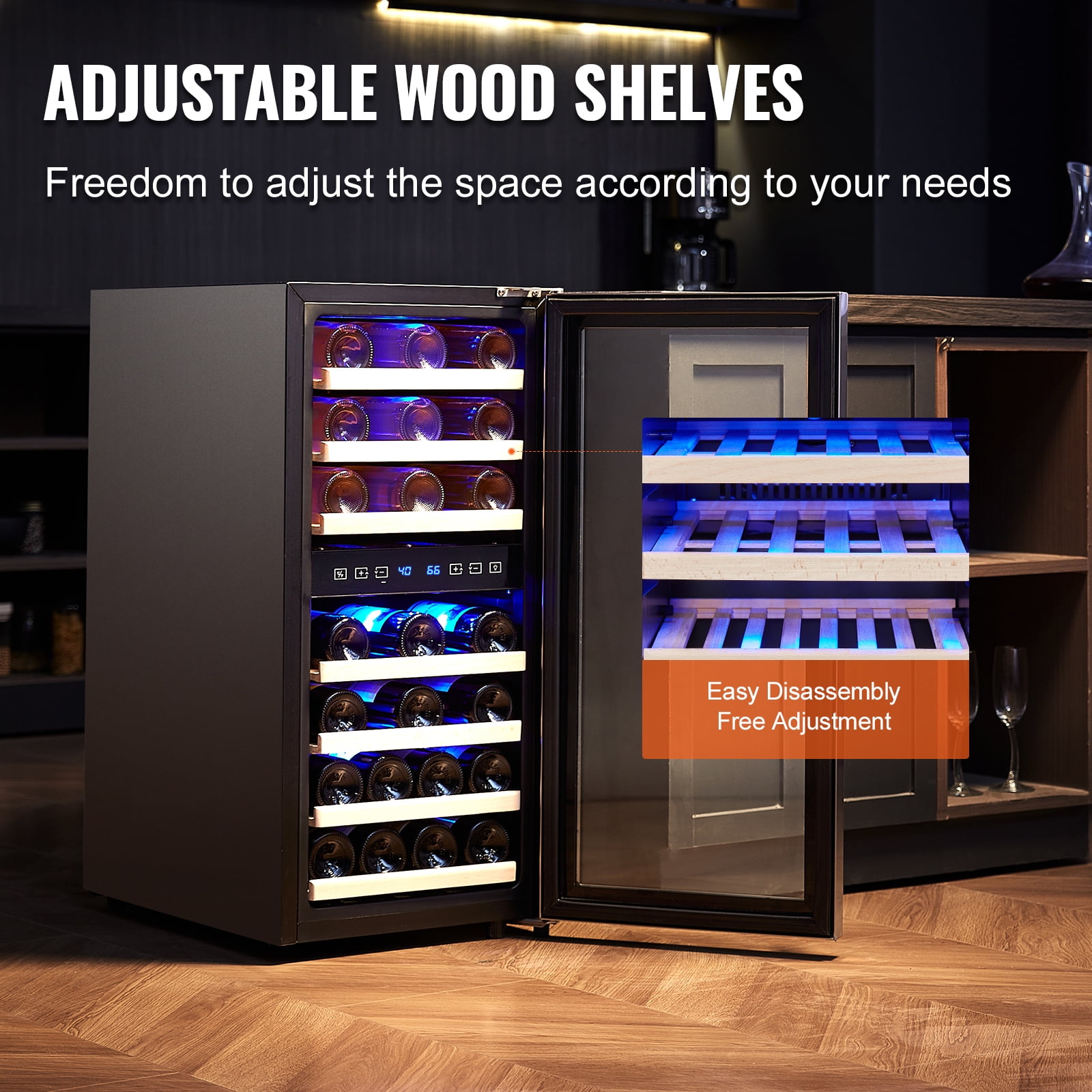 KFFKFF Wine Refrigerator Cooler 33Bottle Small Wine Fridge Dual Zone Temperature Control Mini Freestanding Wine Cellars for Home, Office