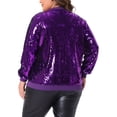 thumbnail image 3 of Women's Plus Size Metallic Jacket Sparkle Party Sequin Bomber Jackets - Agnes Orinda 2X Purple, 3 of 6