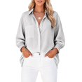 thumbnail image 4 of Zpanxa Womens Button Down Shirt Striped Smocked Cuffs Loose Fit Casual Long Sleeve Collared Blouses with Pocket, 4 of 5