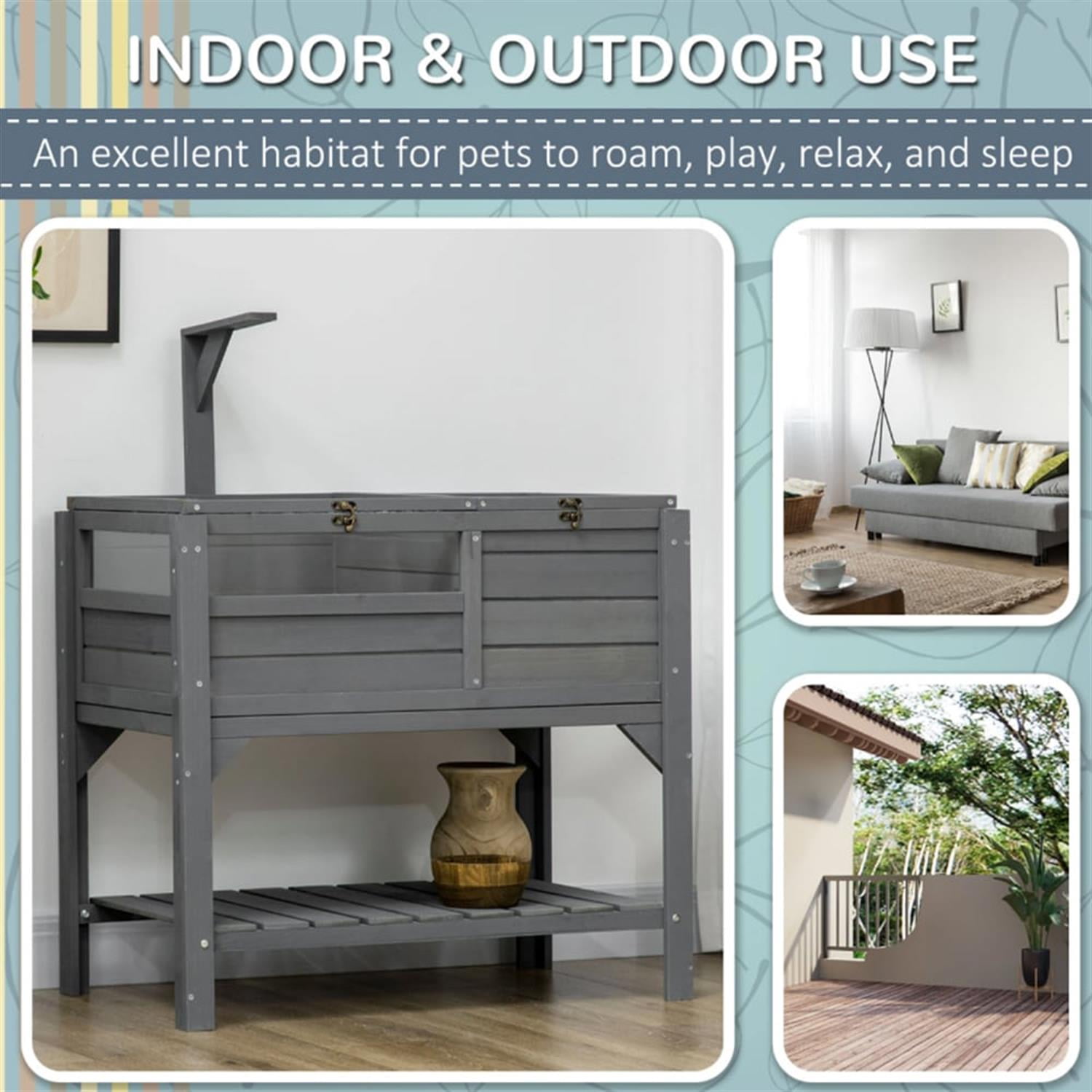 resenkos 40.5" Wooden Tortoise House, Reptile Cage Enclosure with Lamp Holder, Shelf Storage, Small Animals Habitats for Turtles, Lizards, Snakes, Gray