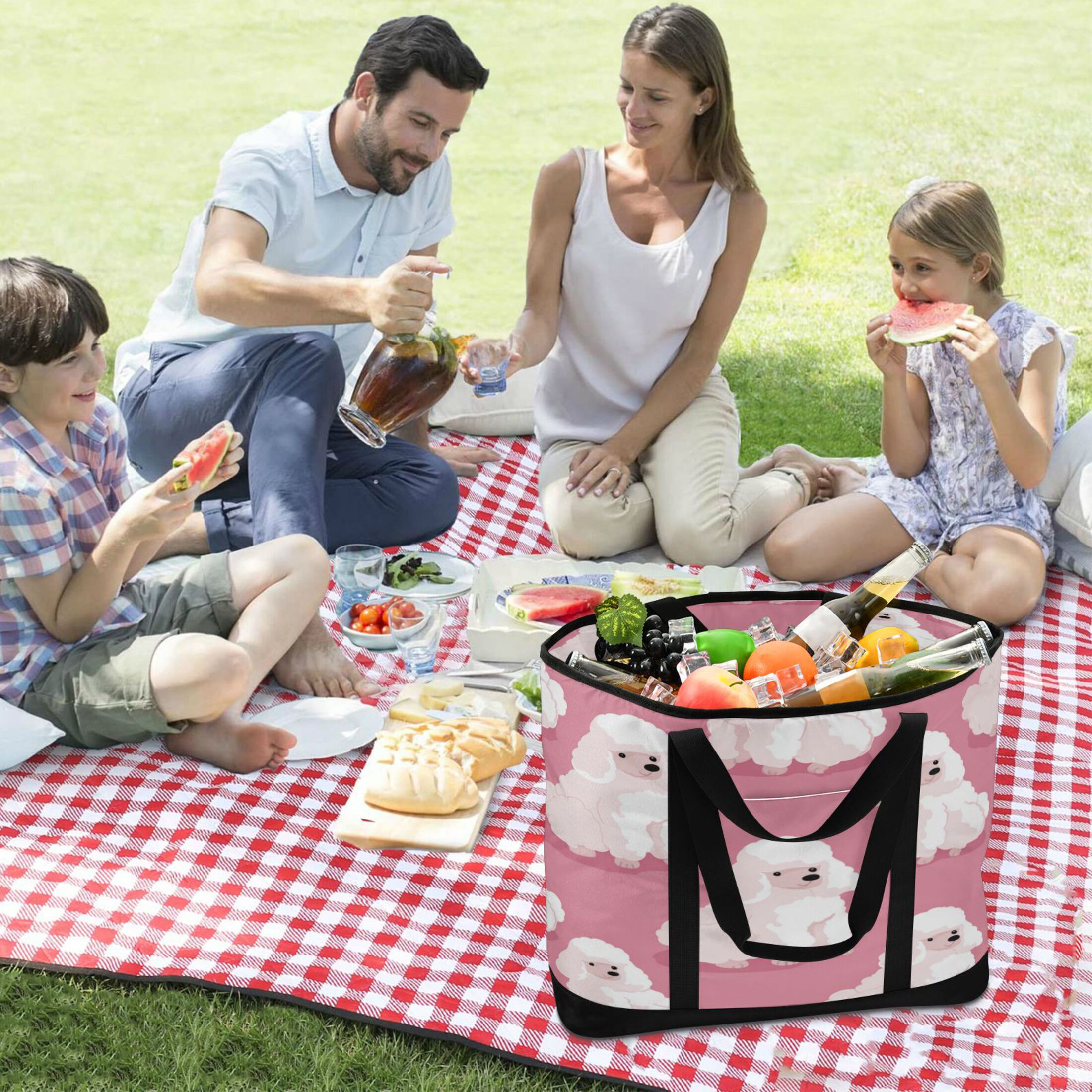 Extra-Large Wide Opening Design Capacity Hand-Held Ice Pack Thickened Insulation Layer For Long-Lasting Cold Retention For Outdoor Shopping Picnics And Camping Cute White Dogs