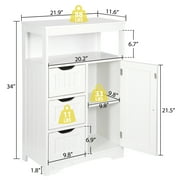 HomGarden Bathroom Floor Storage Cabinet Modern White Wooden Kitchen Cupboard W/Adjustable Shelf & 3 Drawers