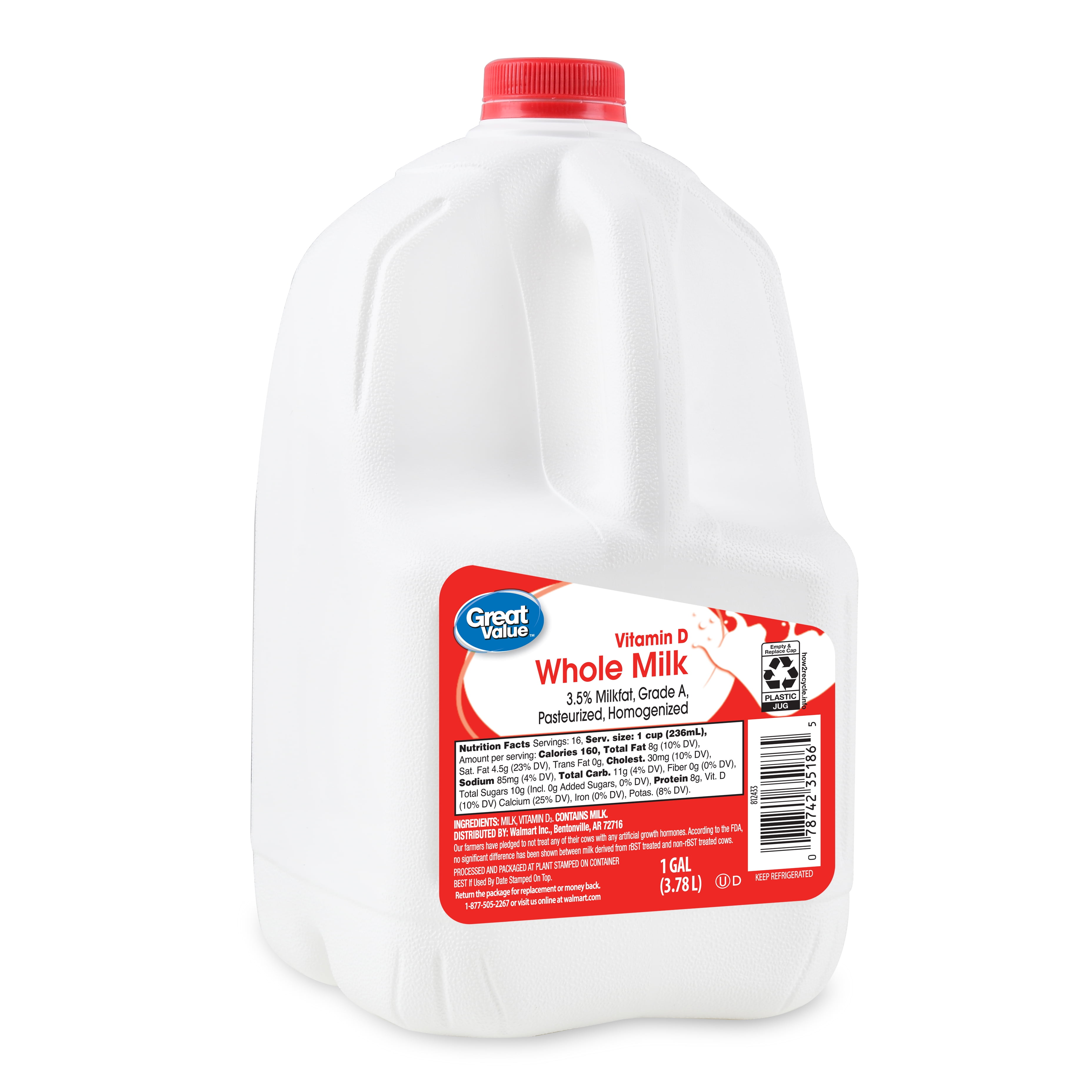 Great Value Whole Milk 1 Gallon 128 Fl Oz Walmart Com Walmart Com