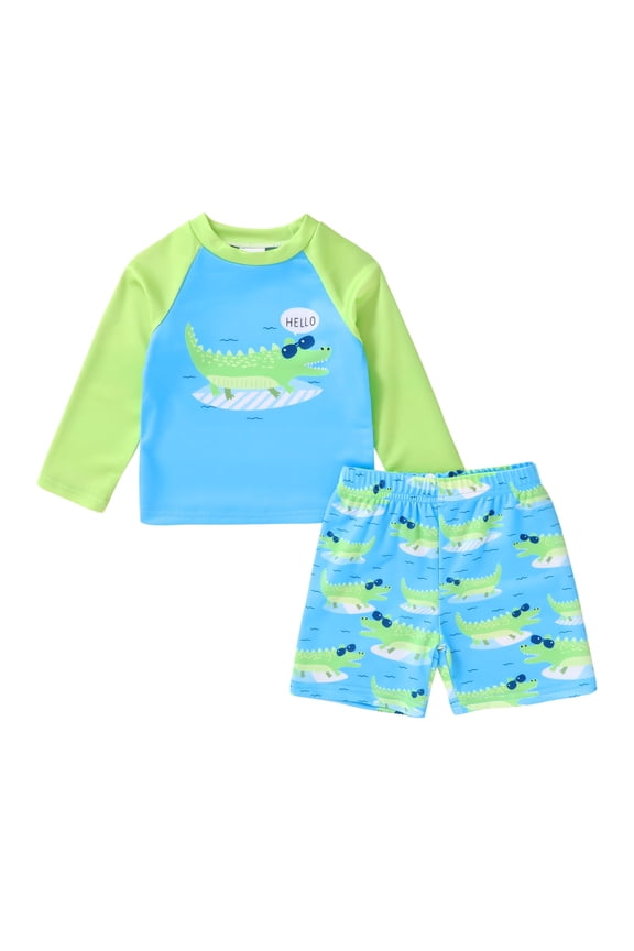 Toddler Baby Boys Swimsuits Trunk Rashguard Long Sleeve Top Shorts Two Pieces Bathing Suit Swimwear Outfit for 4-5T