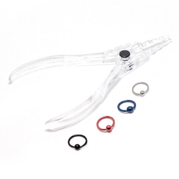 Captive Bead Ring 4pc Lip Septum Piercing & Captive Ring Tool Pliers 14G 16G