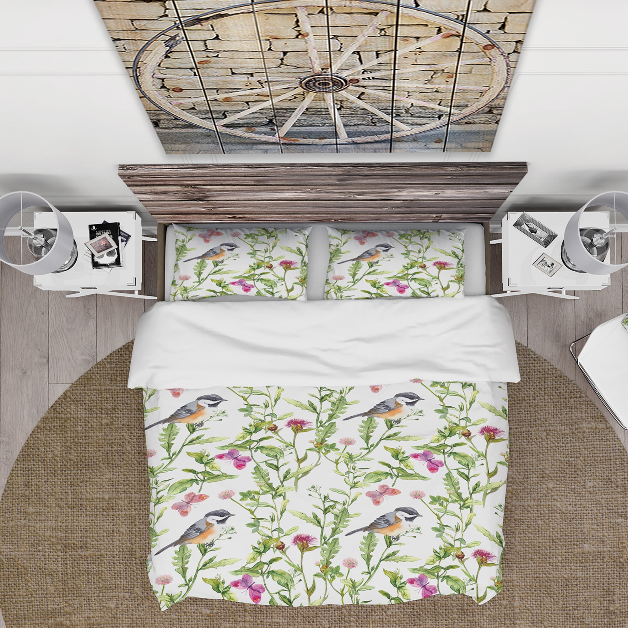 Designart 'Handdrawn painting of Meadow with Butterflies, Birds and Herbs' Floral Duvet Cover Set