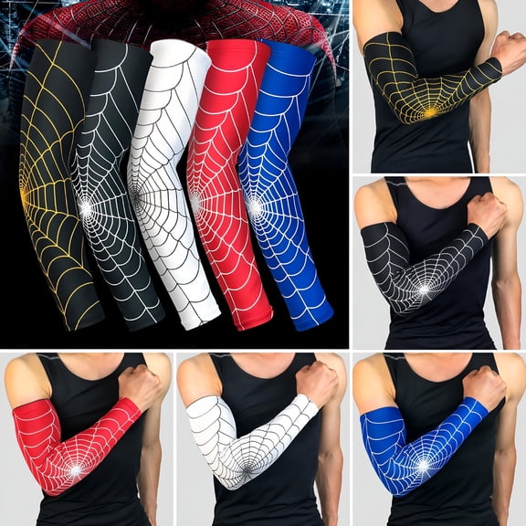 TELOLY Compression Arm Sleeves for Men Women UV Sun Arms Sleeves Cooling Baseball Sleeves Tattoo Cover Up Sleeve for Football Golf Running Cycling (Spider Web Pattern)