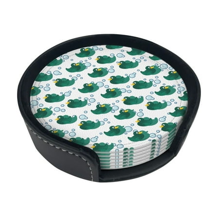 

Round Pu Leather Coaster Ducks Heat - Resistant Beverage Cup Mat-Fancy Decor For Kitchen Office Dining Room Table - Drink Protector 6-Slice