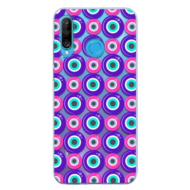 Funda Para Huawei P30 Lite Ojo Turco Morado y Rosa, Uso Rudo, InstaCase Protector para Huawei P30 Lite Antigolpes, Case Ojo Turco Morado y Rosa