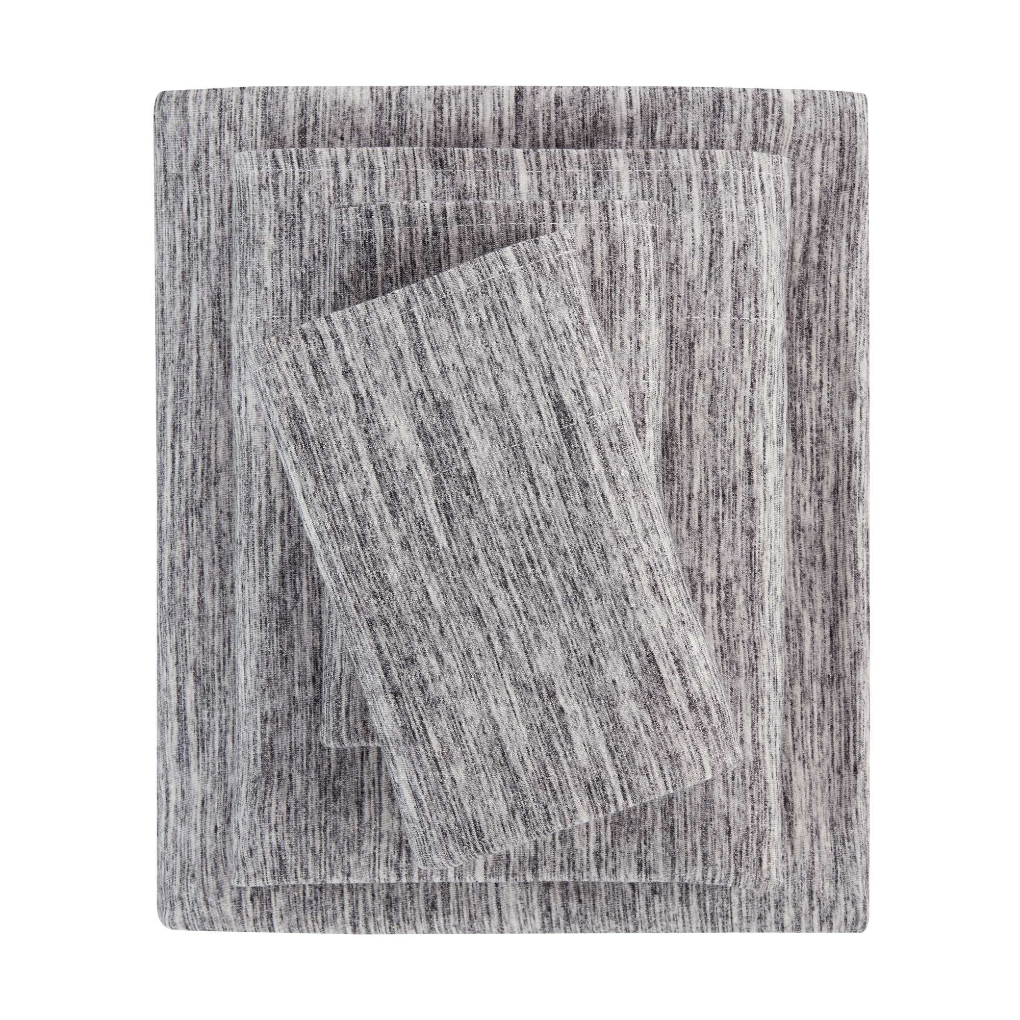 Mainstays Extra Soft Adult Jersey Bed Sheet Set, Twin-XL, Grey Spacedyed, 3 Pieces, Jersey Sheet Set Cotton and Polyester