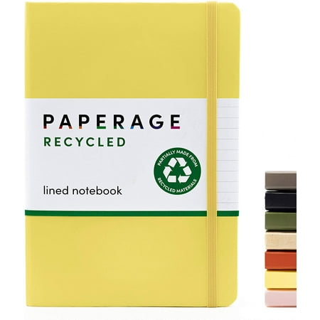 PAPERAGE Recycled Lined Journal, (Yellow), 160 Pages, Hardcover, 5.7” x 8”