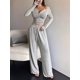 thumbnail image 5 of Conjuntos de Dos Piezas de Otoño para Mujer, Camiseta de Larga con Cuello en V y Pantalones Anchos, Conjuntos de Chándal Informal. Gris M, 5 of 9