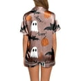 thumbnail image 3 of Ulitacool Halloween Pajamas Women Short Sleeve Pjs And Shorts Set Button Down Pumpkin Ghost Print Sleepwear Hallowmas Casual Jammies Nightwear Coffee M, 3 of 6