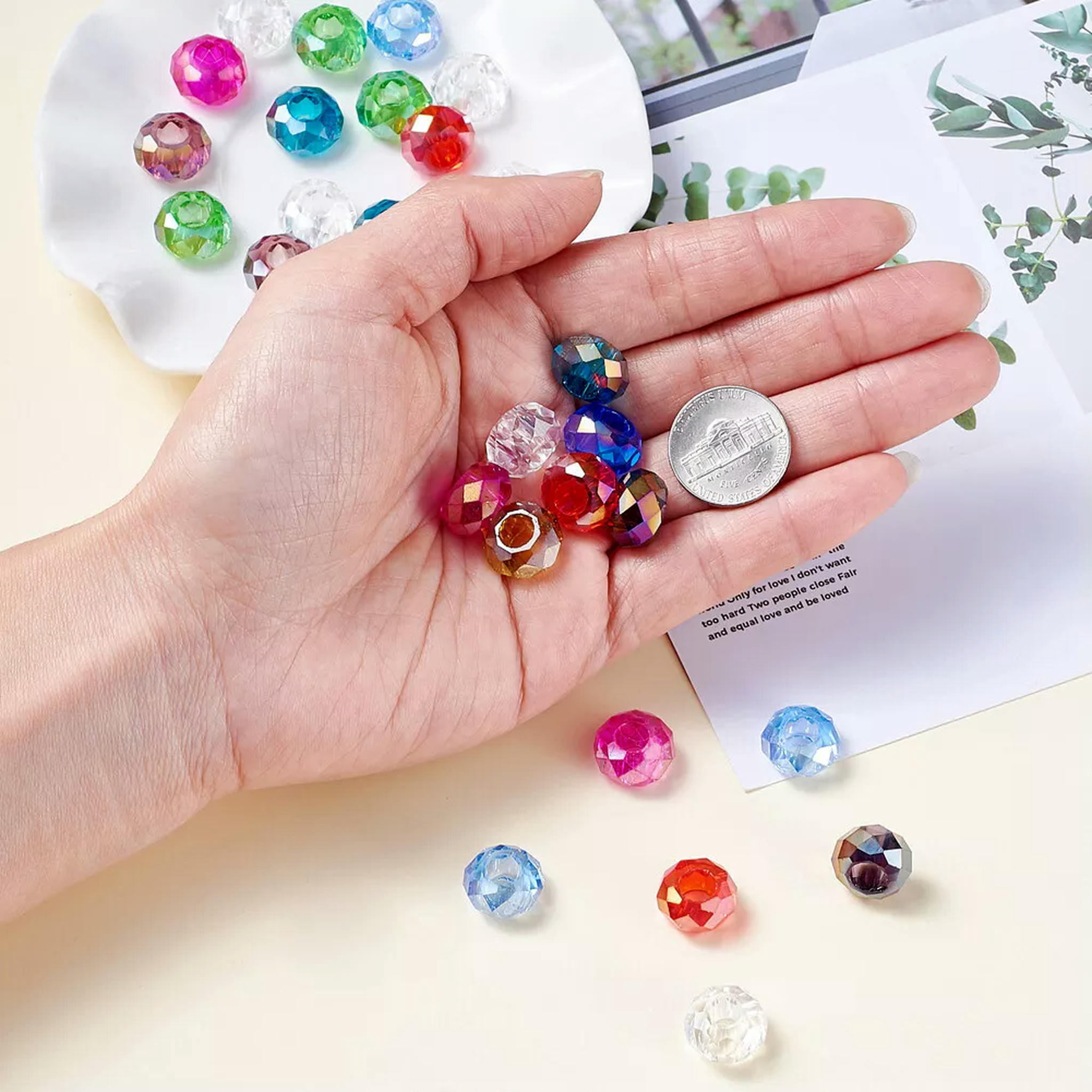 EOEMY 100Pc Rondelle Glass European Large Hole Beads Faceted Loose Spacer Craft 14X8mm