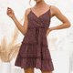 thumbnail image 2 of Moda mujer verano Casual plisado espalda descubierta cuello en V vendaje correa de espagueti estampado Floral camis vestido Fridja  hjkh6183, 2 of 9