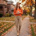 thumbnail image 6 of Dwellite Women Long Sleeve Sweater Waffle Oversized Pullover Tops Casual Loose Henley Blouses for Fall Winter Orange M, 6 of 8