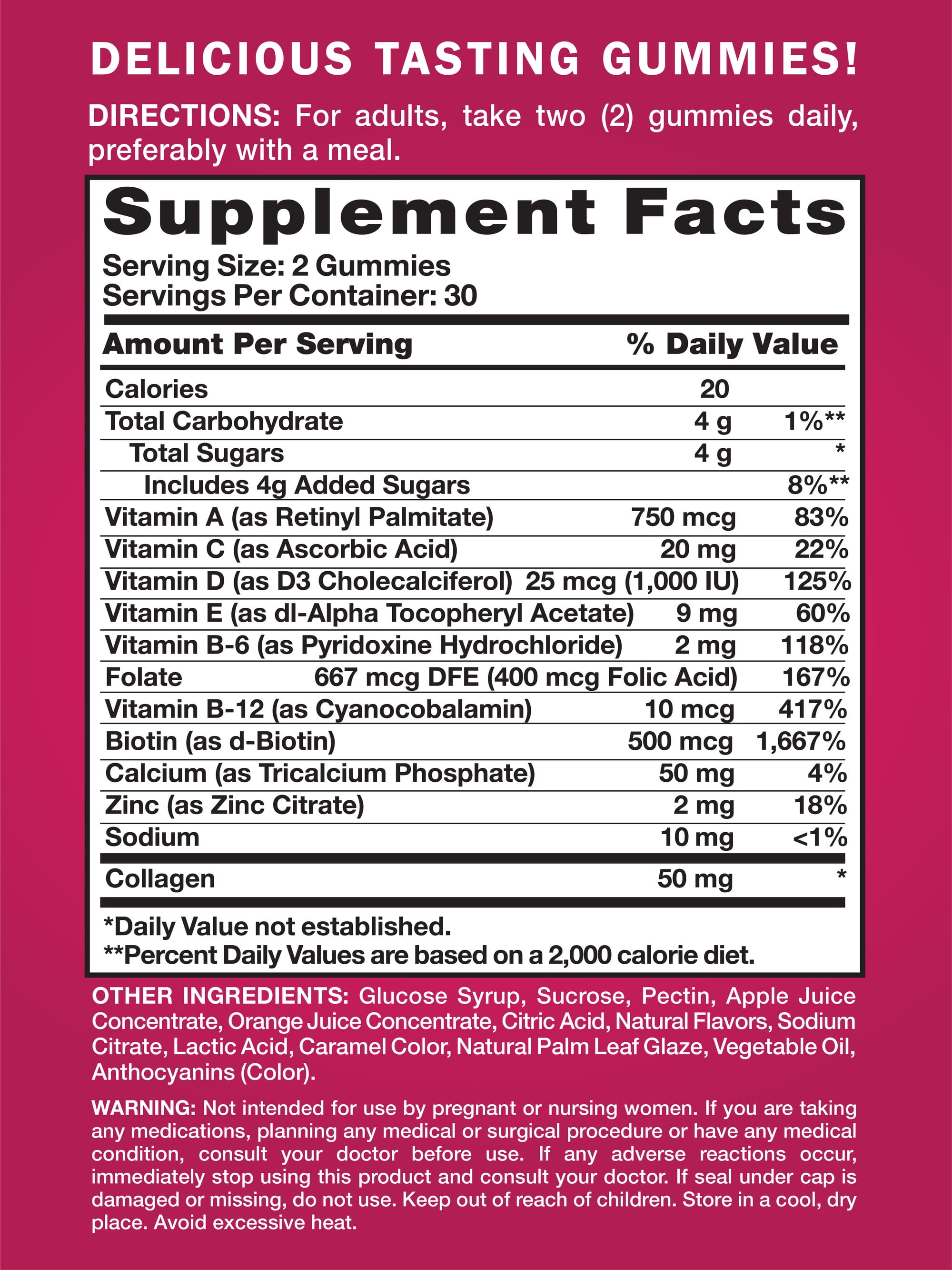 Multivitamin for Women | 60 Gummies | Plus Collagen & Biotin | Mixed Berry Flavor | by Pink