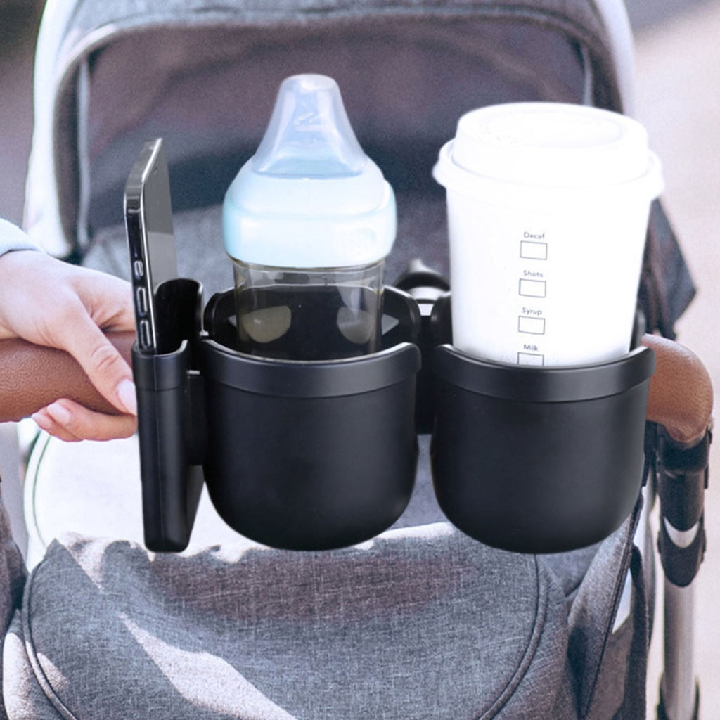 RYUJNDK Stroller Double Cup Holder with Cellphone Holder Water Bottle Organiser for Wheelchair Walker Drink Beverage Holder