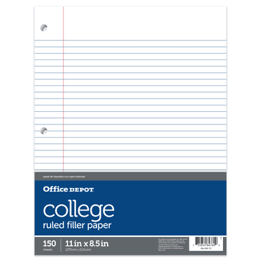 Office Depot Notebook Filler Paper, College-Ruled, 8 1/2in. x 11in., 3-Hole Punched, White, Pack Of 150, 09257OD