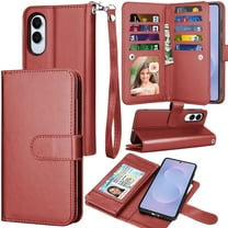 For Samsung Galaxy S25 Edge Wallet Case with Credit Card Holder for Women Men, Flip PU Leather Wallet Phone Case for Galaxy S25 Edge, Tekcoo Detachable Magnetic Kickstand Cover with Strap, Wine Red