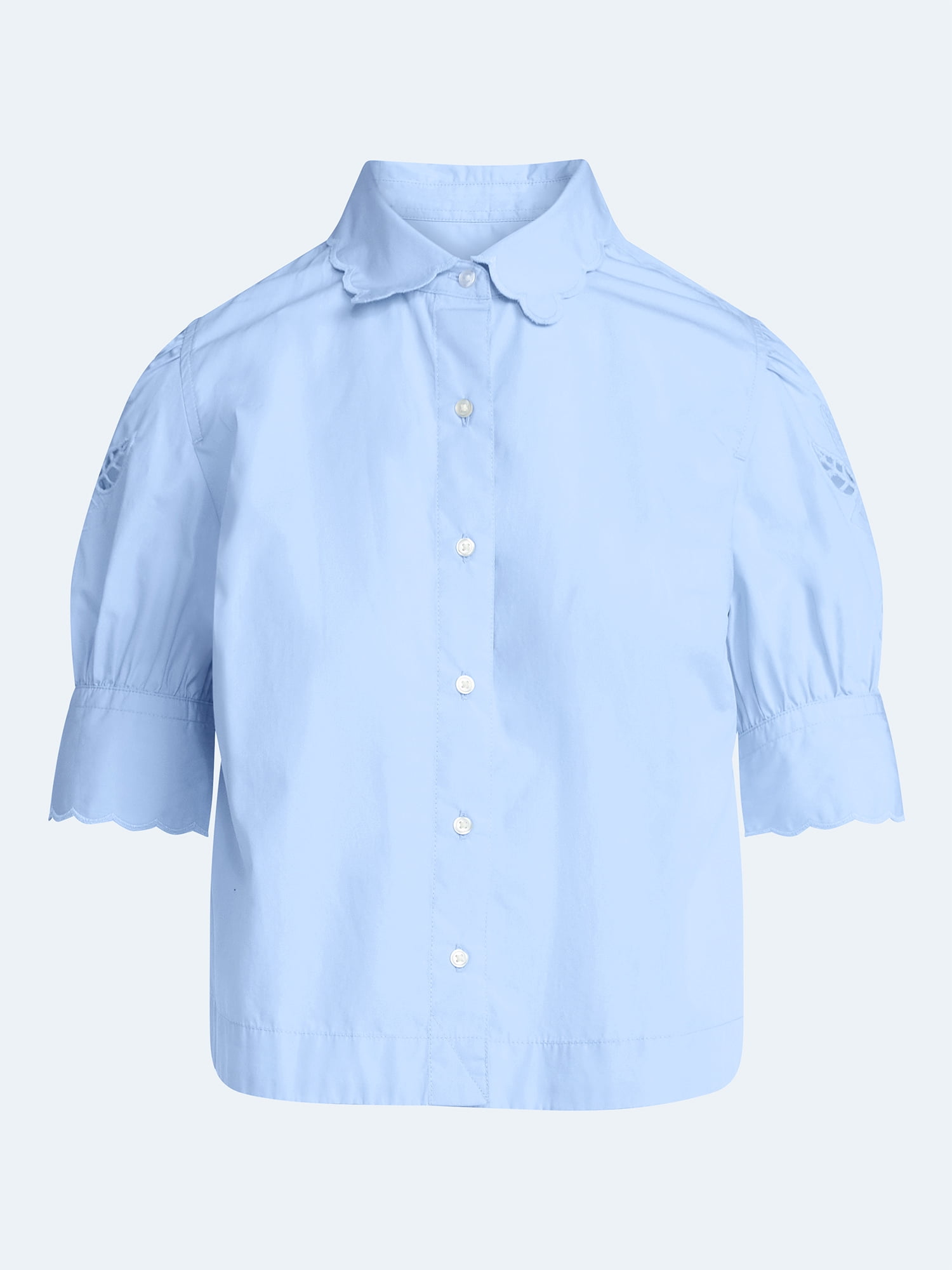 Free Assembly Women's and Women's Plus Cotton Eyelet Button Front Shirt with Short Sleeves, Sizes XS-4X