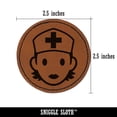 thumbnail image 2 of Occupation Medical Nurse Woman Icon 2.5" Faux Leather Round Engraved Iron-On Patch - Brown, 2 of 6