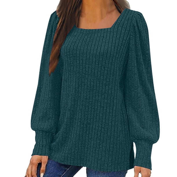 Jsaierl Mujeres Casual Puff Camisas de Manga Larga 2025 Otoño Moda Side Split Cuello Cuadrado Tops Loose Fit Dressy Túnica Blusas