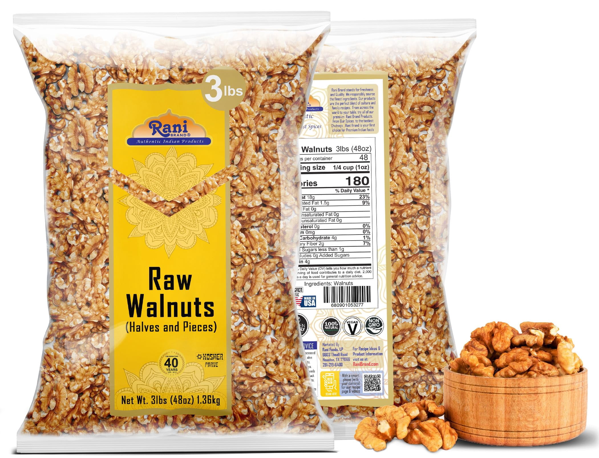 Rani Raw Walnuts, Halves and Pieces 48oz (3lbs) 1.36kg ~ All Natural | Vegan | Kosher | Gluten Friendly | Fresh