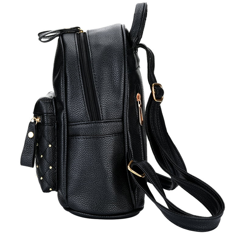 2 Pieces PU Leather Backpack for Women, Trendy Travel Shoulders Bag Chic  Outdoor Daypack Casual School Backpacks, Black 