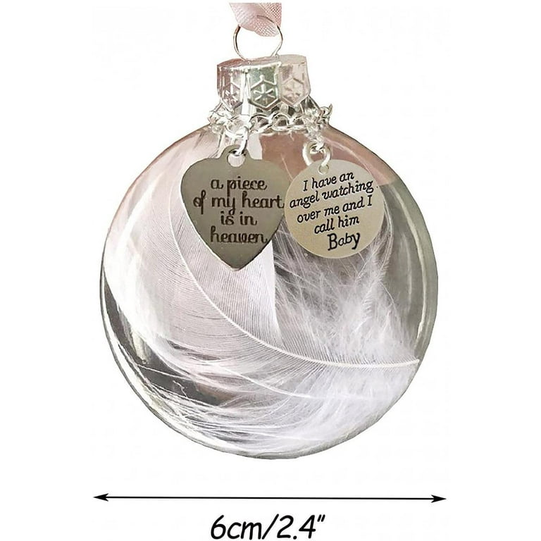 Christmas Tree Decorations Ornaments, Clear Christmas Ornament Feather  Ball, A Piece of My Heart is in Heaven, Memorial Hanging Pendant Xmas Gift  - Son 