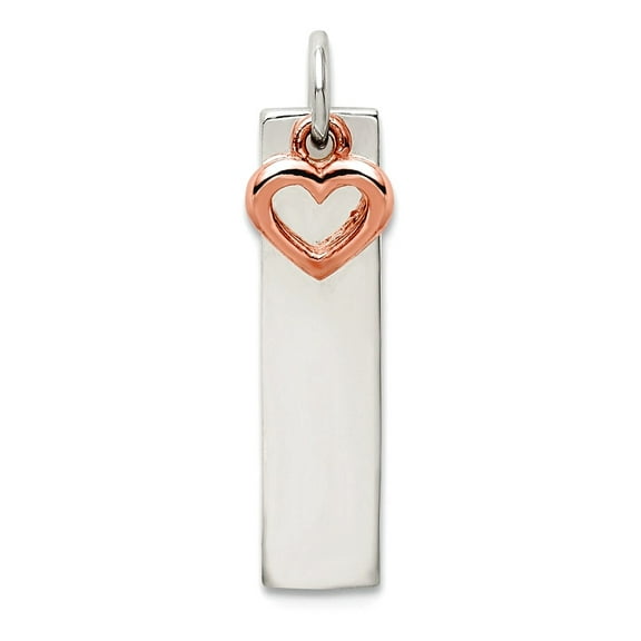 925 Sterling Silver and Rose-tone Bar And Love Heart Charm 19.95x4.94mm Wide 1.02mm Thick Pendant Necklace for Women