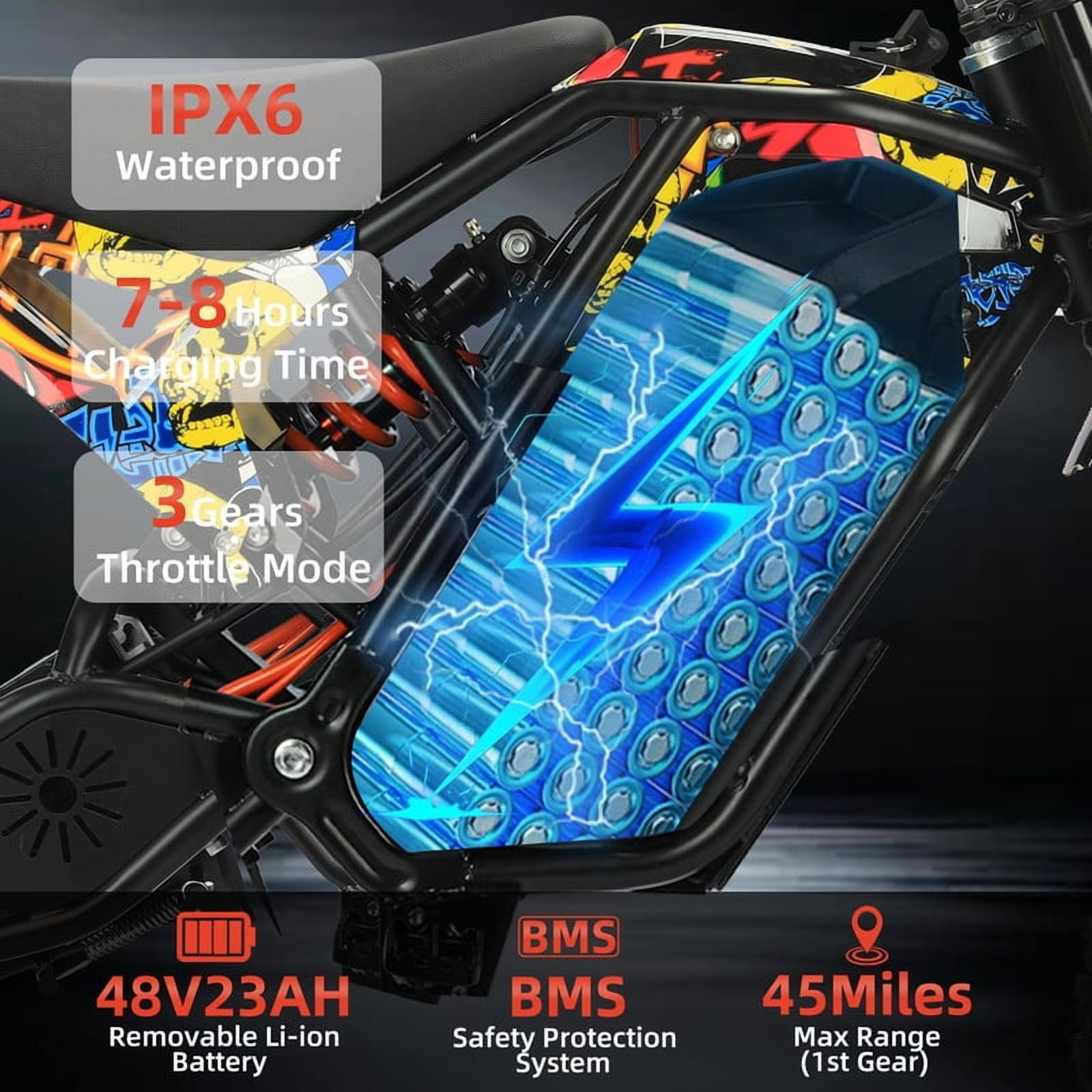 48V23AH Battery Ebike for Teens Adults,200NM 2000W Electric Dirt Bike,14"/12"Fat Tire Electric Motorcycle,37MPH Hydraulic Brakes Mountain Off-Road EBike Fit Age 13+UL2849