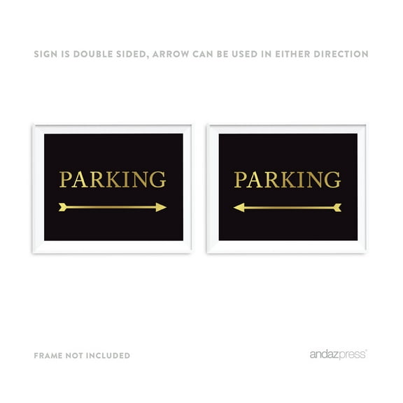 Parking Black and Metallic Gold Wedding Direction Signs