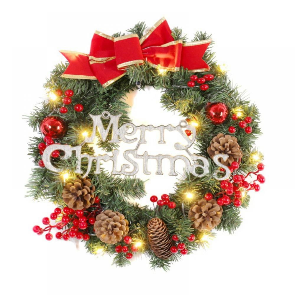 Christmas Door Wreath Xmas Garland with Battery Operated LED String Lights Decor 