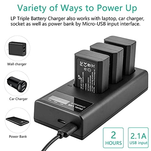 Paquete de Cargador de Batería NP-FW50, Batería LP Paquete de 3 y Cargador de Triple Ranura, Compatible con Cámara Sony Alpha a7, a7 ii, a7rii, a5100, a6000, a6300, a6500