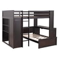 thumbnail image 3 of Full Size Loft Bed with a Stand-alone bed, Solid Wood Loft Bed Frame with Desk, Wardrobe, Storage Drawers and Shelves, L-Shaped Bunk Bed Full Size for Kids Teens Bedroom, Espresso, 3 of 8