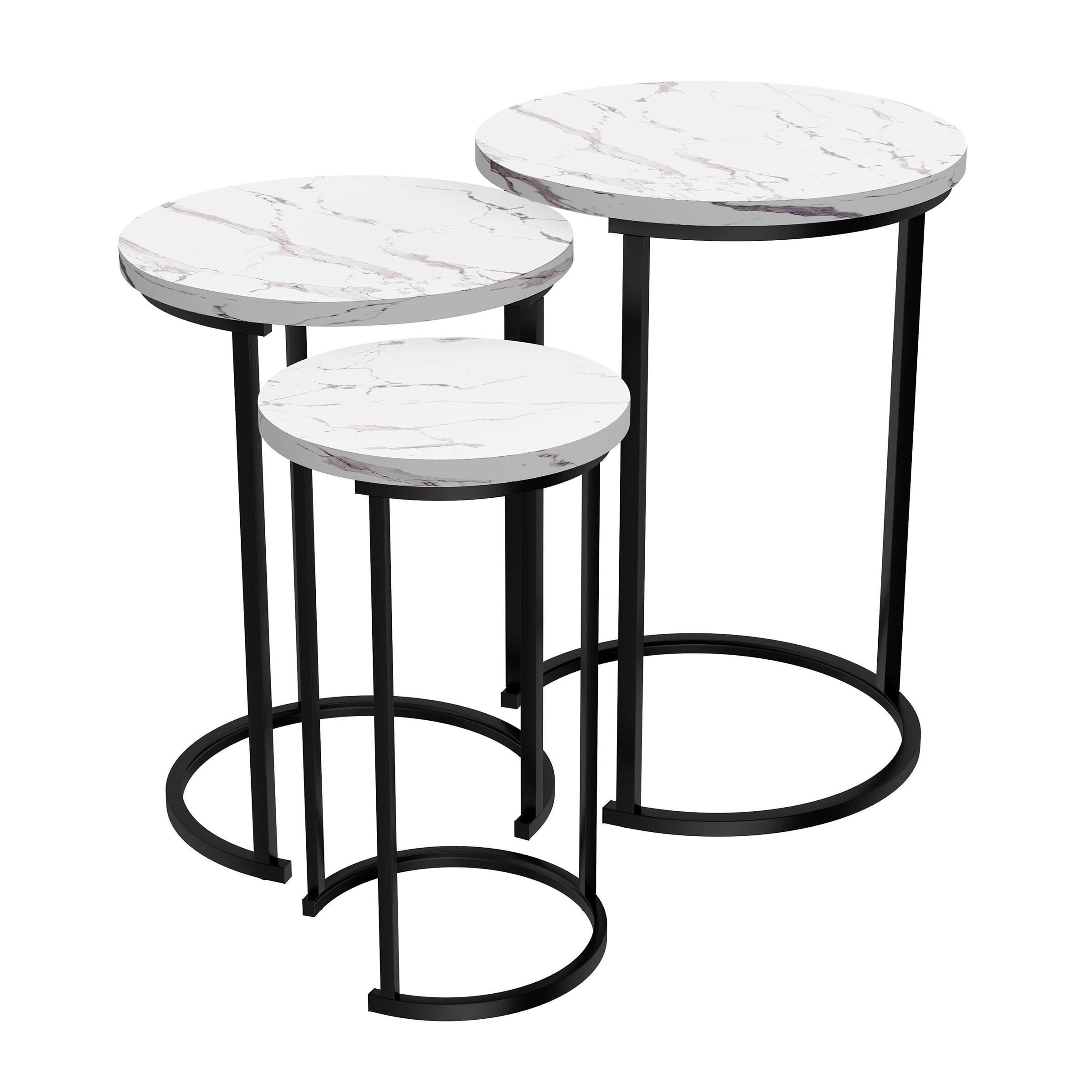 Lavish Home Nesting Tables - Set of 3 Round Side Tables for Living Room, Bedroom, or Home Office, Faux Marble End Table Set, Modern Living Room Furniture, White