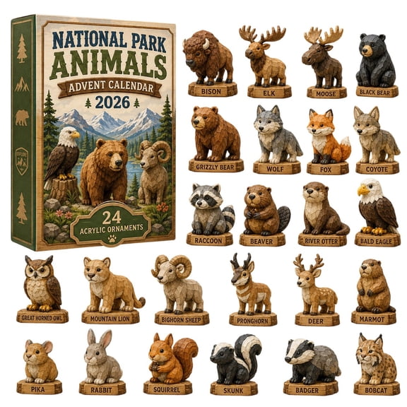 2026 National Park Animal Advent Calendar, 24-Day Christmas Countdown Calendar with 24 2D Ornaments for Xmas Tree Decor, Gift for Animal Lovers