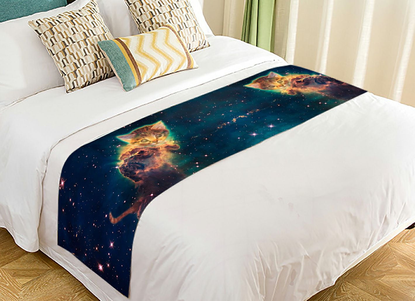 ZKGK Galaxy Outer Space Hipster Cat Bed Runner Bedding ...